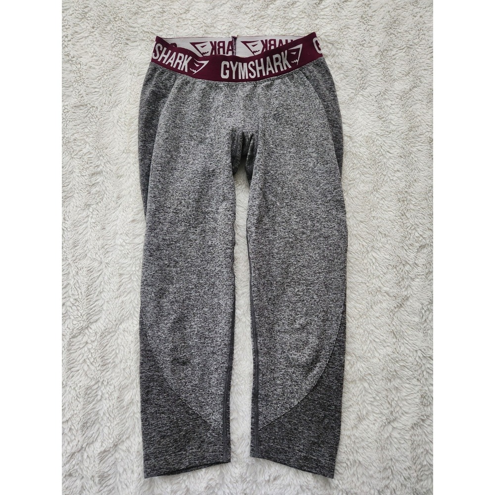 Gymshark Flex Cropped Leggings Women's Size S Gray Marl Maroon Logo Waistband
